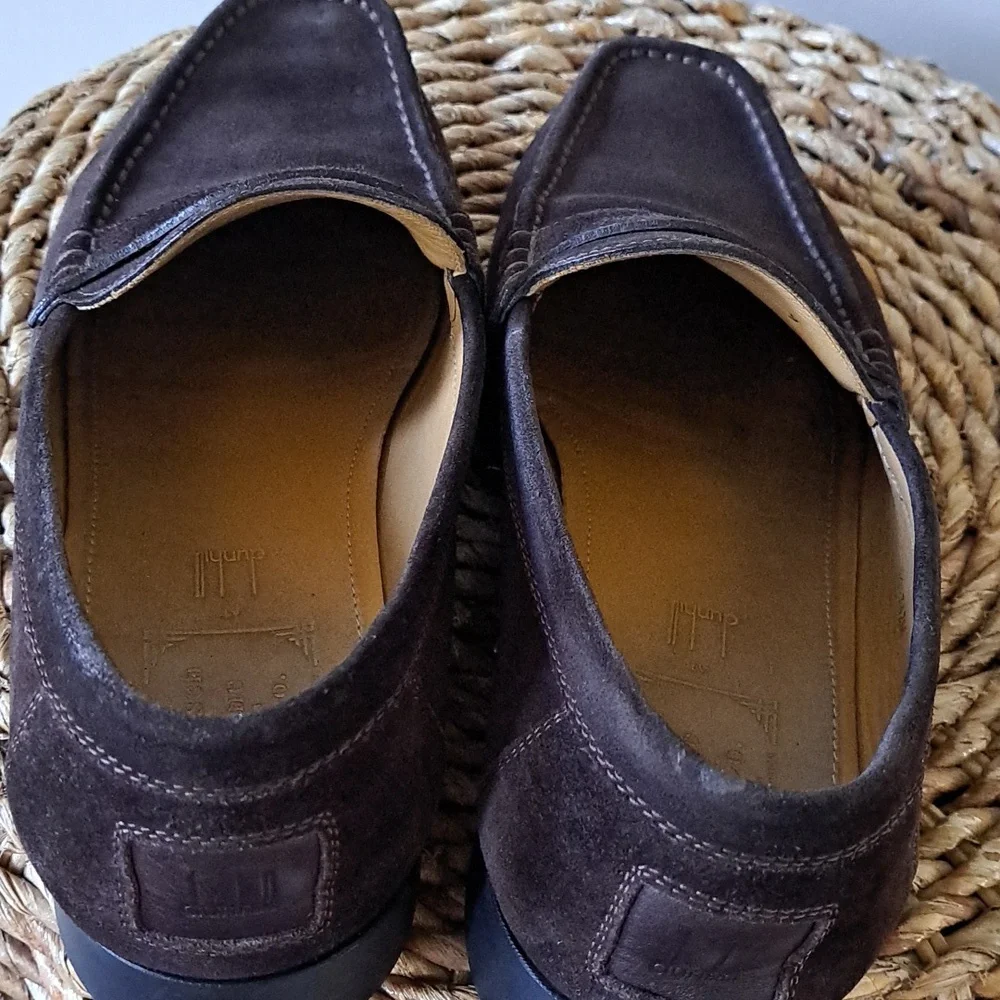 Dunhill Mens Luxury Brown‎ Suede Penny Loafers Black Rubber Soles EU43/US9